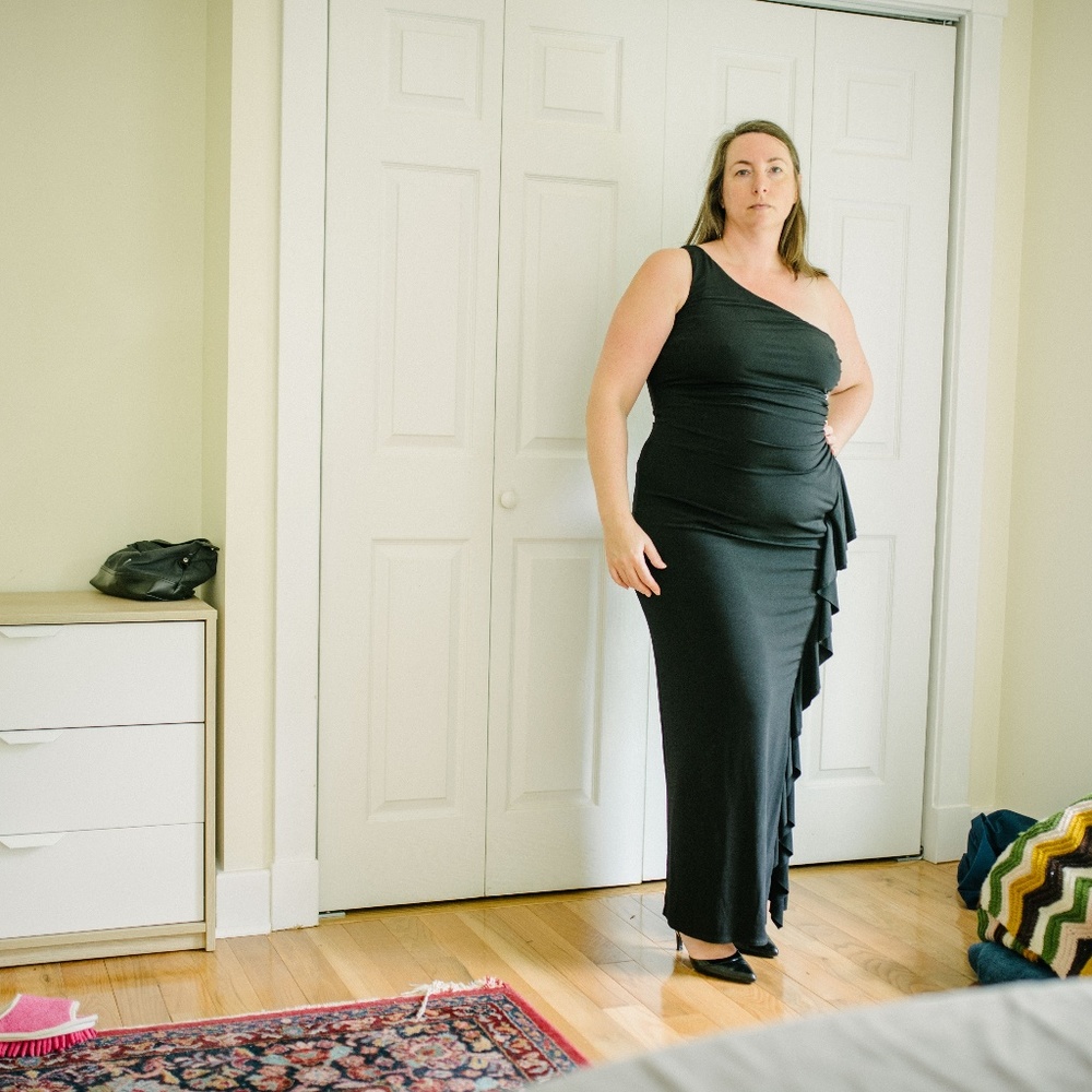 Flattering One Shoulder Gown with Ruffle Design